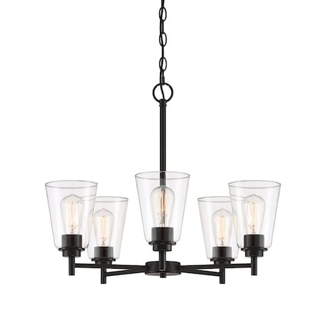 Designers Fountain Westin 5 Light Modern Matte Black with Clear Glass Shades Chandelier For Dining Rooms 95785-MB